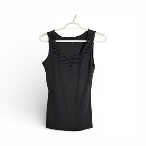 Eddie Bauer Womens Black Lace Neck Tank Top Size Medium Ribbed Cotton Blend